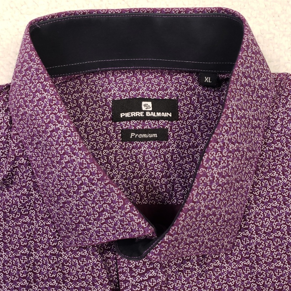 Pierre Balmain Button Down Shirt Mens XL Purple Geometric Premium Long Sleeve